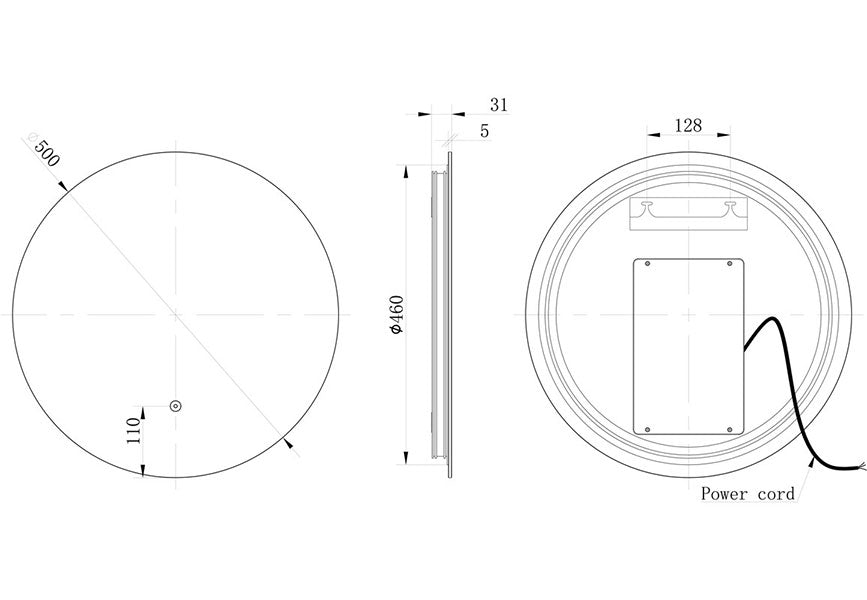 Tabo Venus Round Back-Lit LED Mirror 500 x 500mm