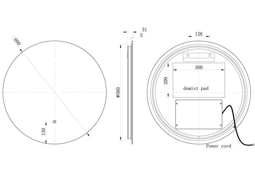 Tabo Venus Round Back-Lit LED Mirror 600 x 600mm