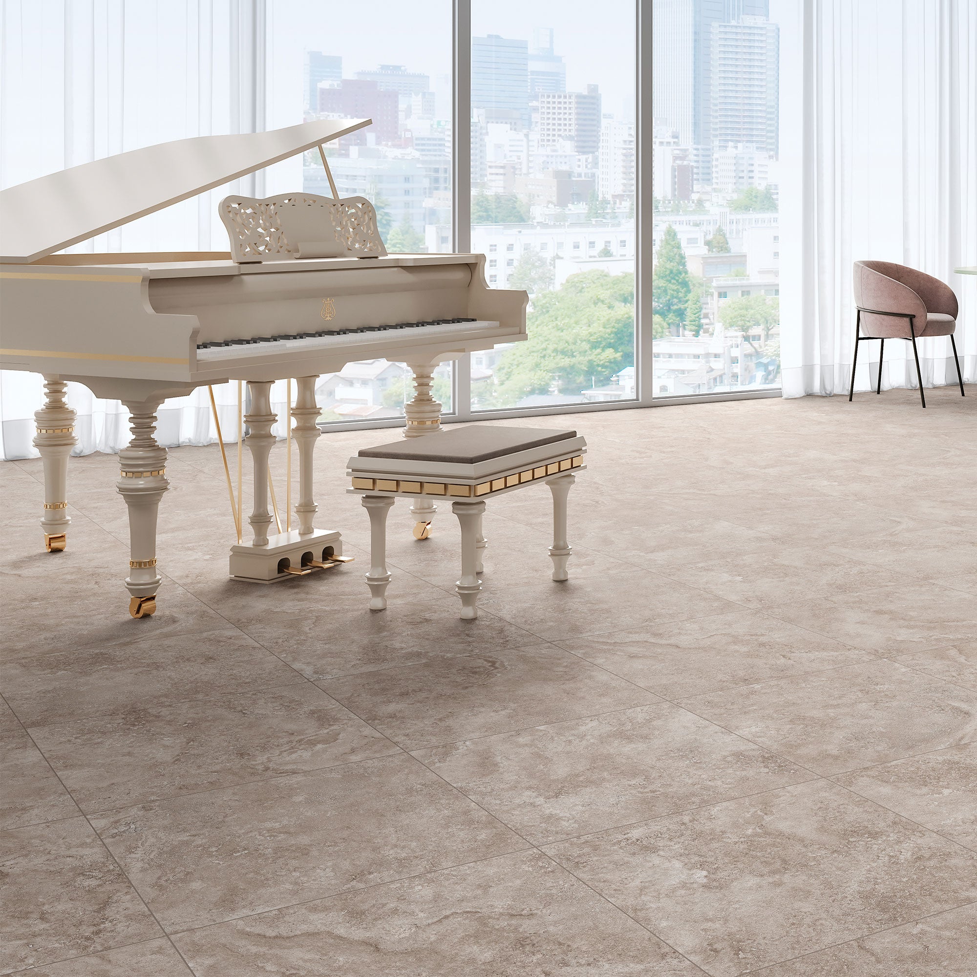 Avani Camel Cross Cut tiles on floor