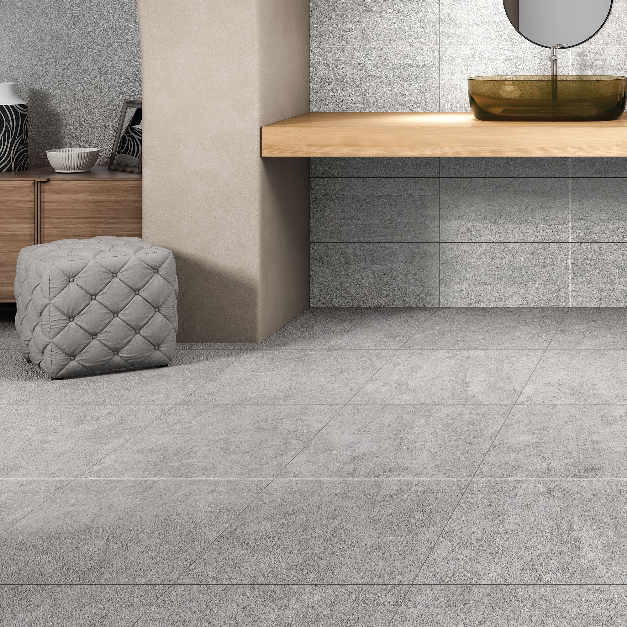 Avani Gris Cross Cut tiles on floor