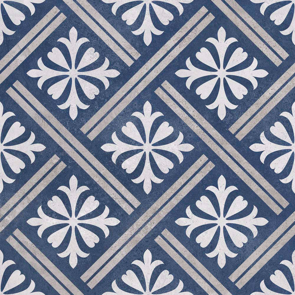 Ravello Navy Blue Patterned Matt Tile 33.5 x 33.5cm