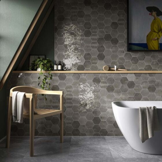 Bond Ash Hexagon Gloss Ceramic Wall Tiles