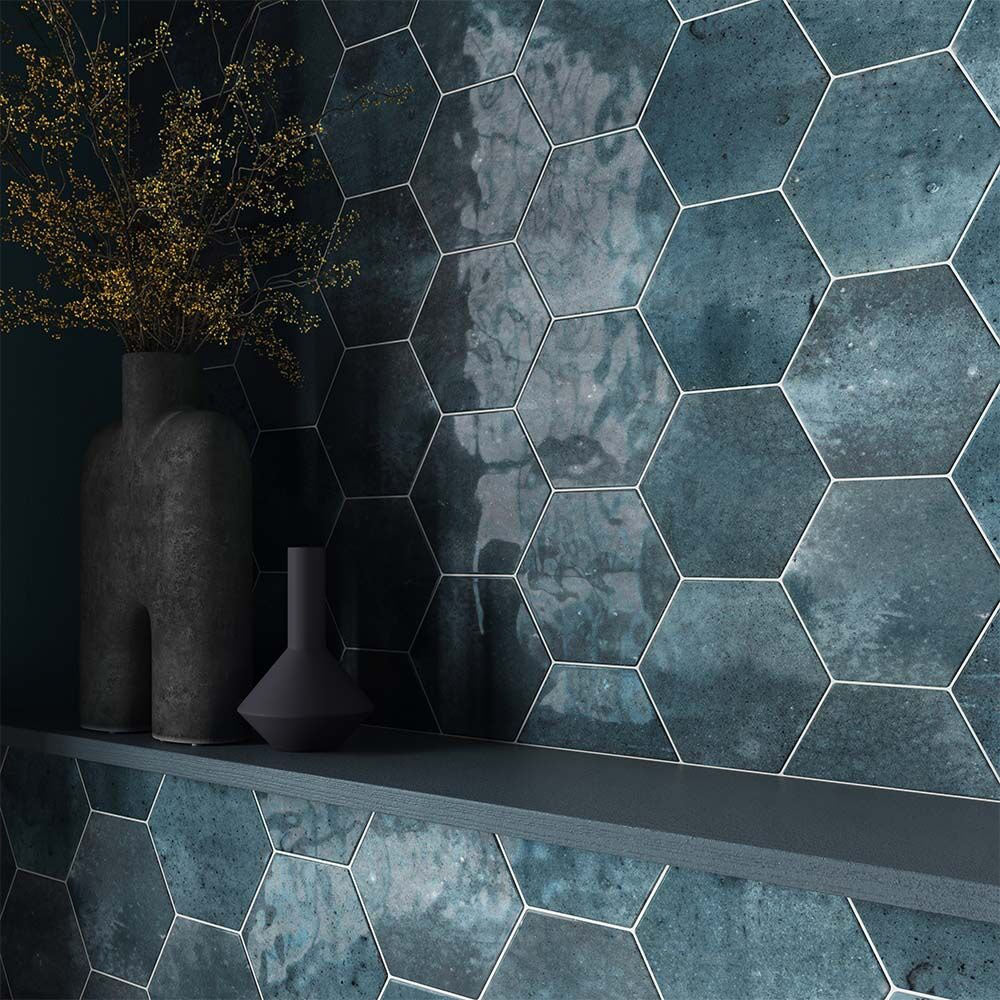 Bond Blue Hexagon Gloss Ceramic Wall Tiles