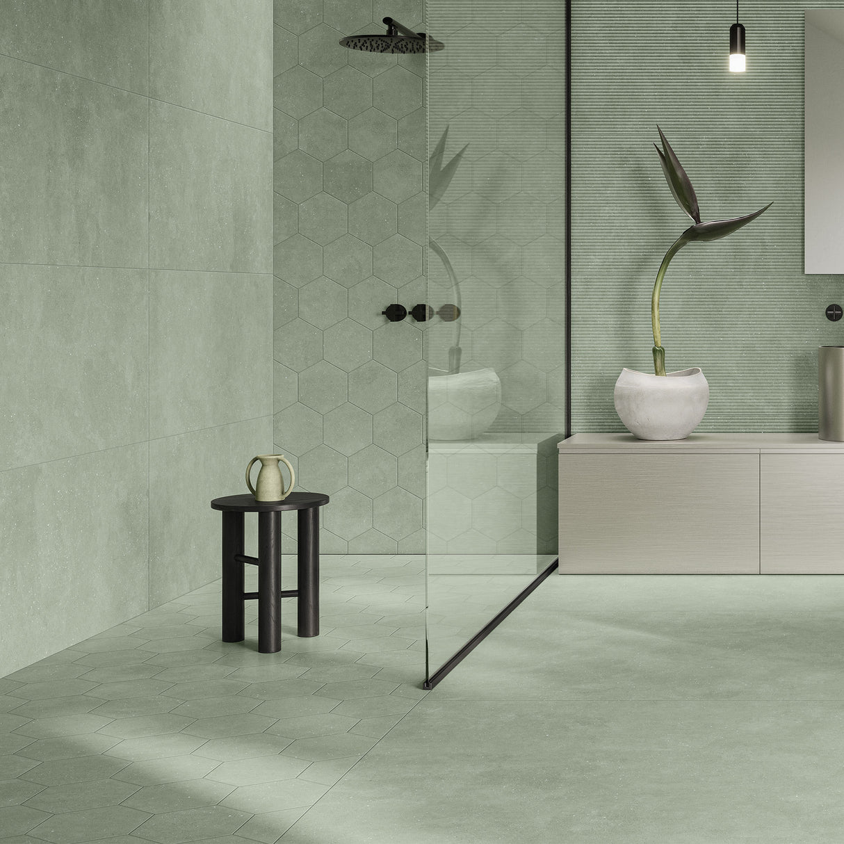 Casalgrande Concept Green Rectified Wall & Floor Tiles (including Concept Cannetè and Esagono decor tiles in Green)