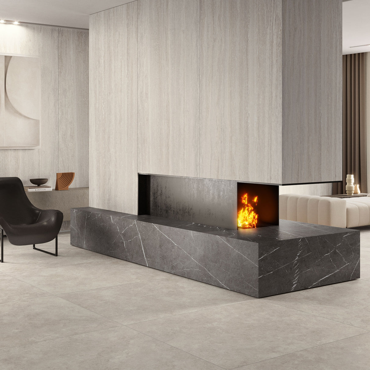 Casalgrande Pietra Tiburtina Palatino Vein Tiles (shown on walls)