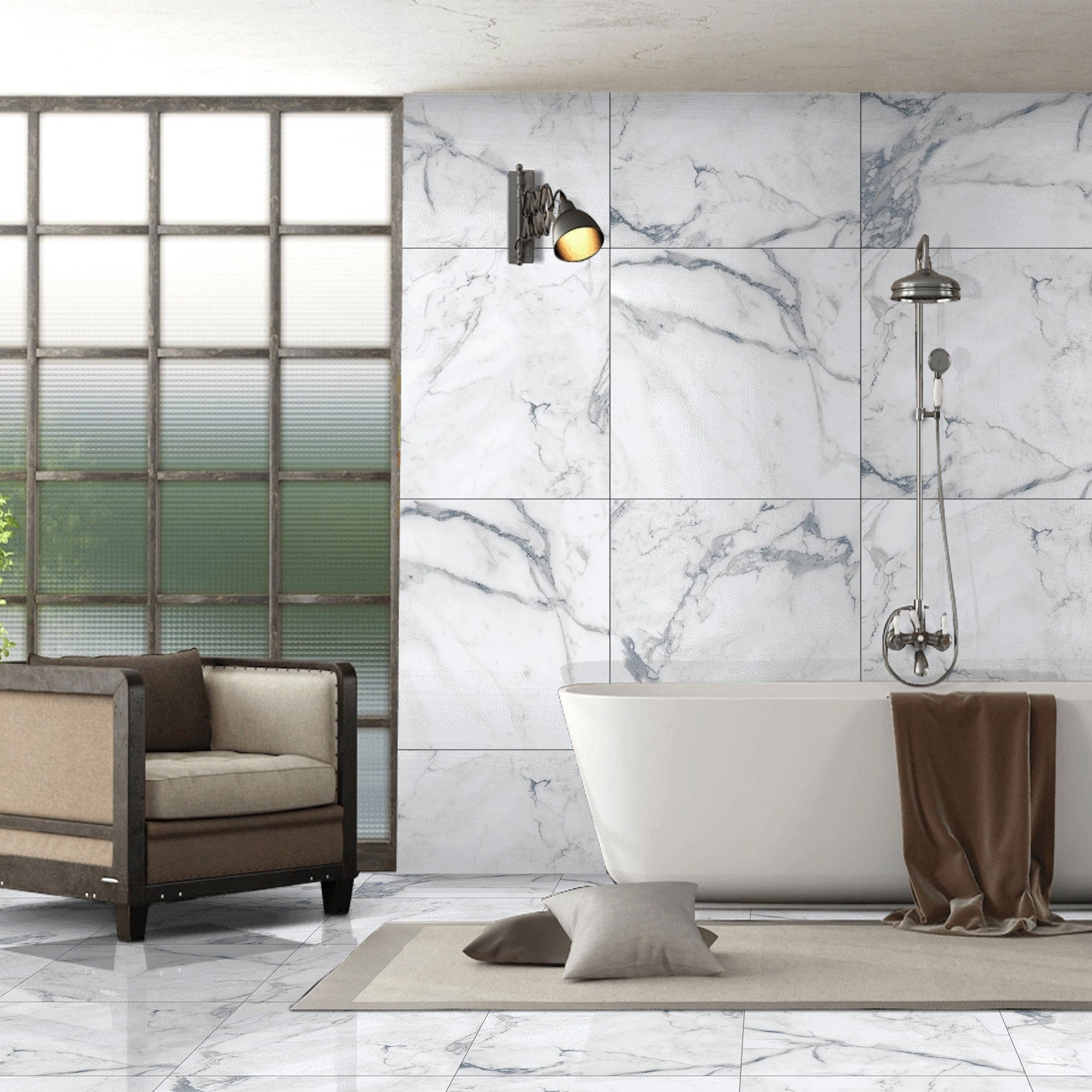 Ciela Blue Matt Tiles in a bathroom on walls and floor