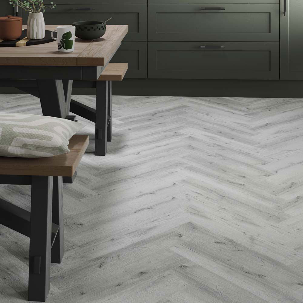 ClickLux Wyre Silver Oak Herringbone Matt SPC Click Vinyl 12.6 x 63cm