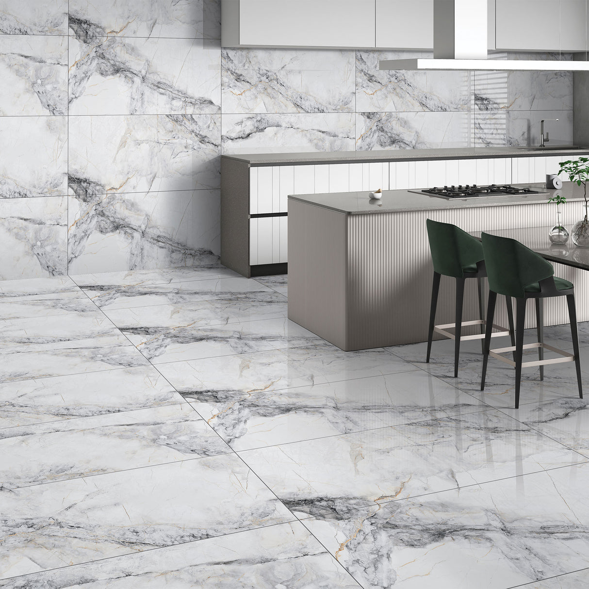 Drift White Polished Tiles on kitchen walls and floors