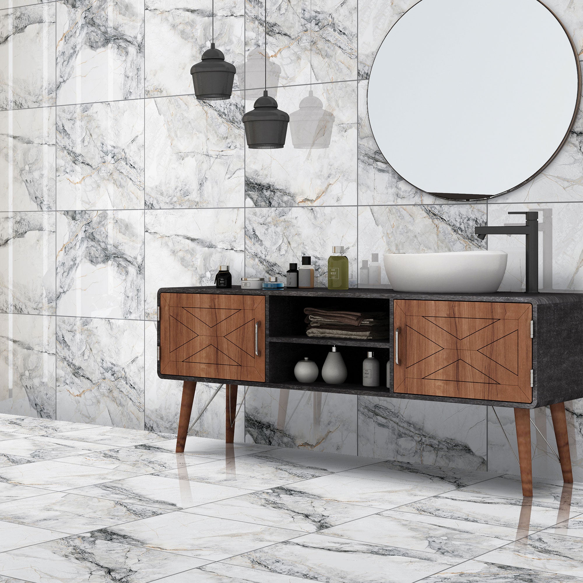 Drift White tile on bathroom walls and floors