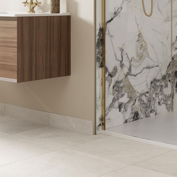Galeno Moon tiles on bathroom floor
