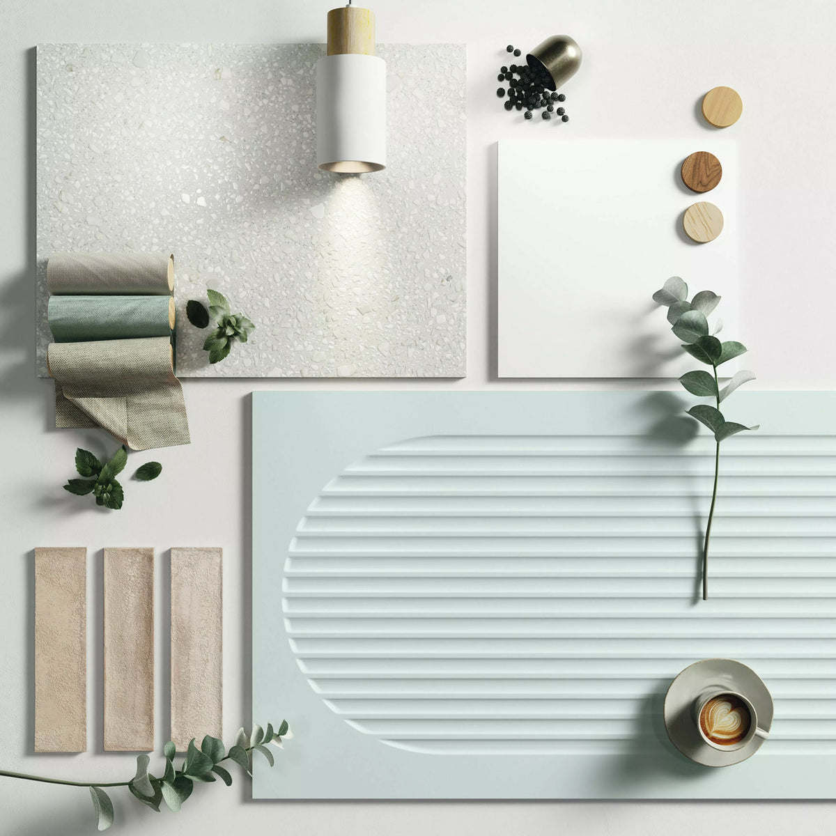 Grespania Santorini Blanco on a moodboard