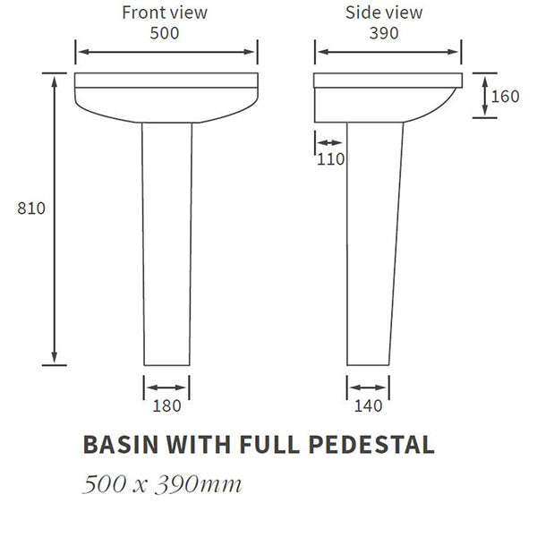 Hampton 1TH Basin & Full Pedestal 500 x 390mm