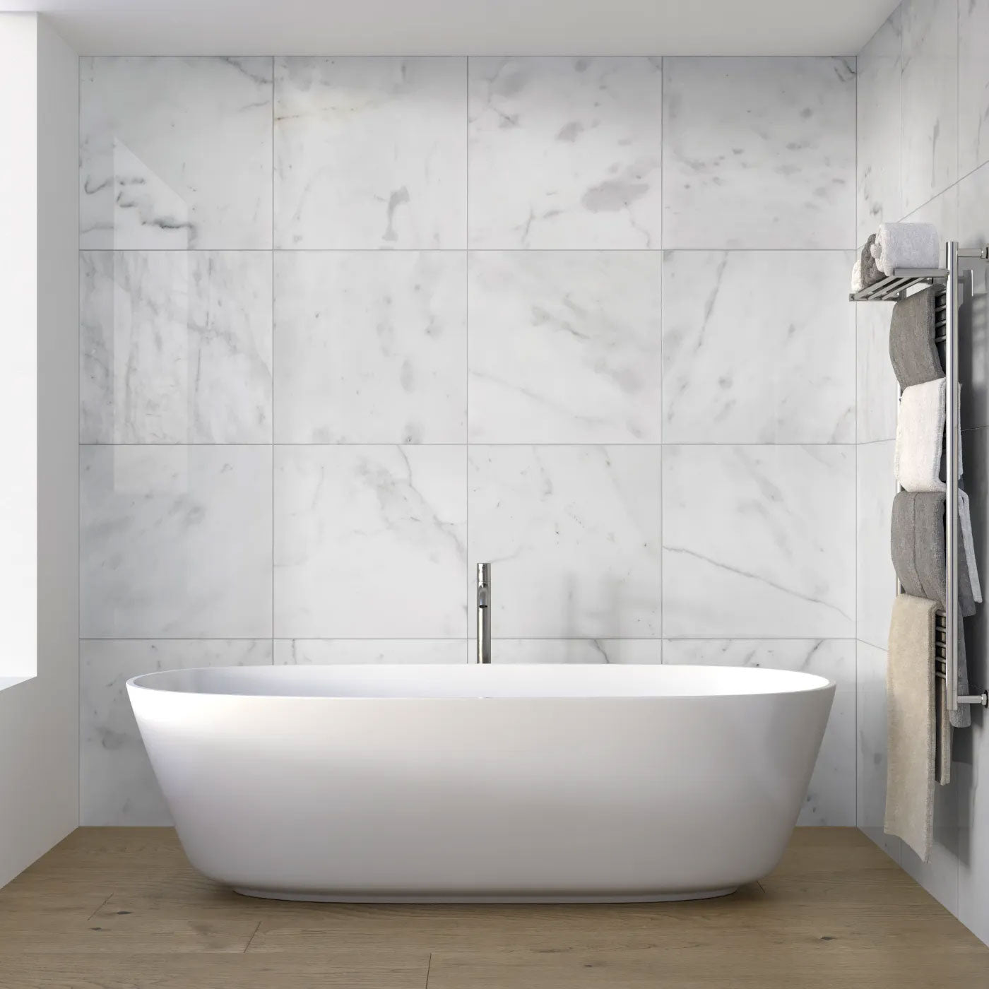 IS Carrara White Polished Marble tiles (larger size shown)