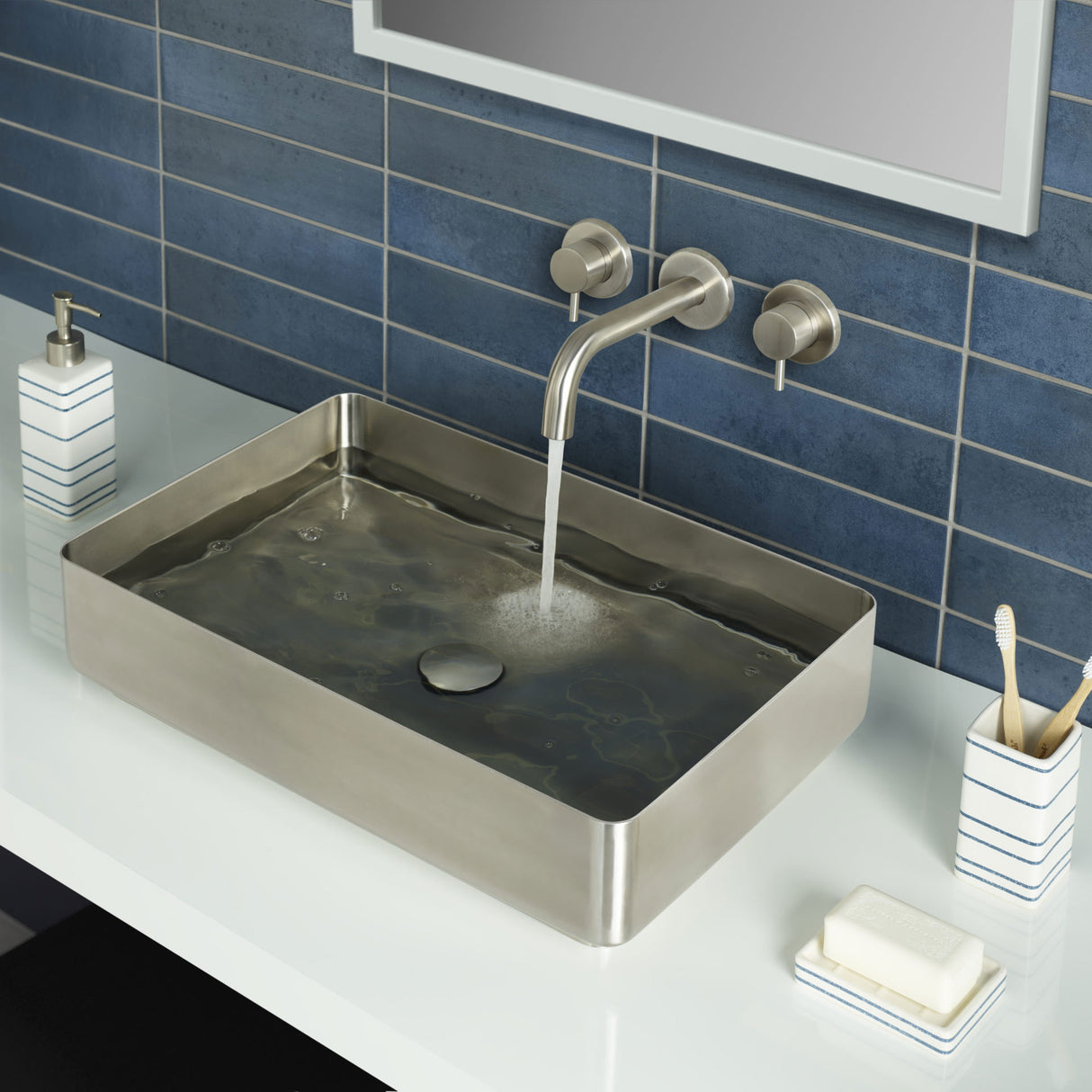JTP INOX Stainless Steel 3 Hole Wall Mounted Basin Mixer Tap