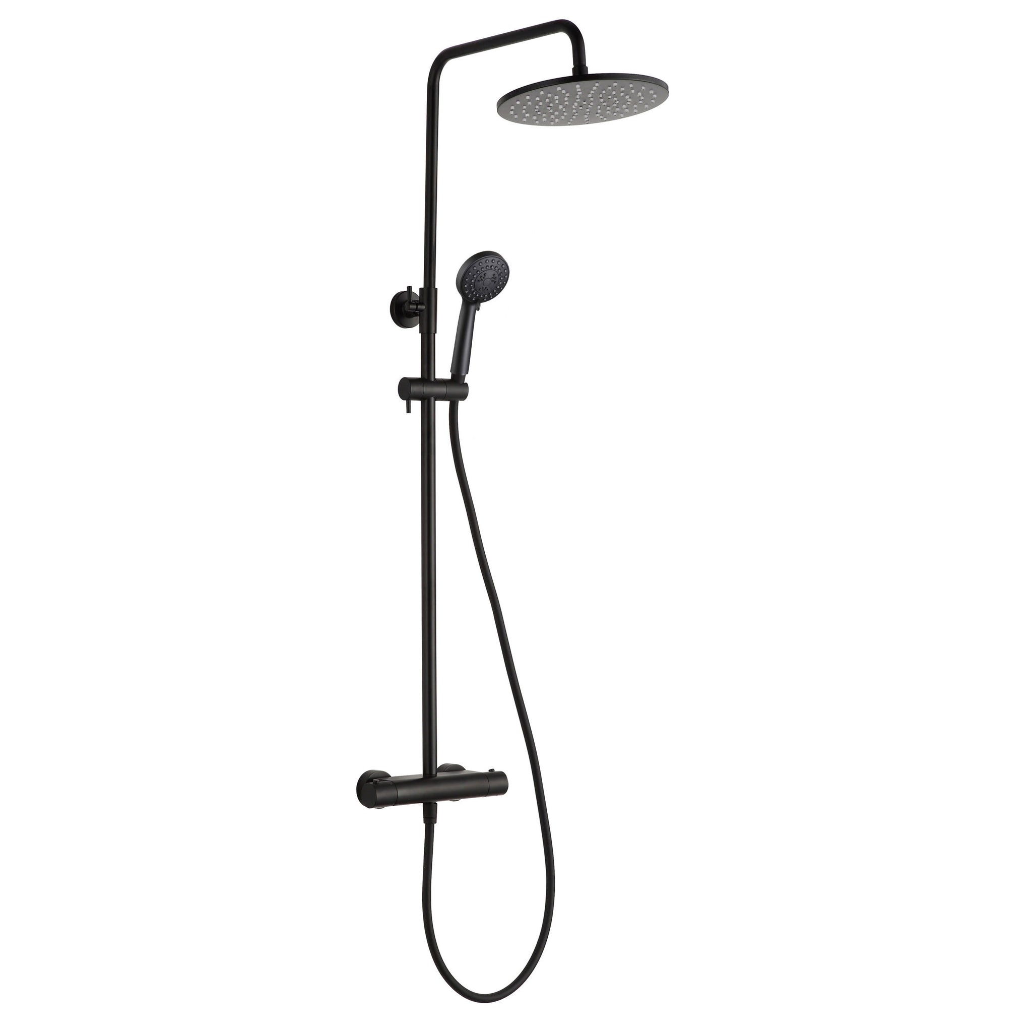 JTP VOS Matt Black Thermostatic Bar Valve with 2 Outlets, Adjustable Riser & Multifunction Round Shower Handle