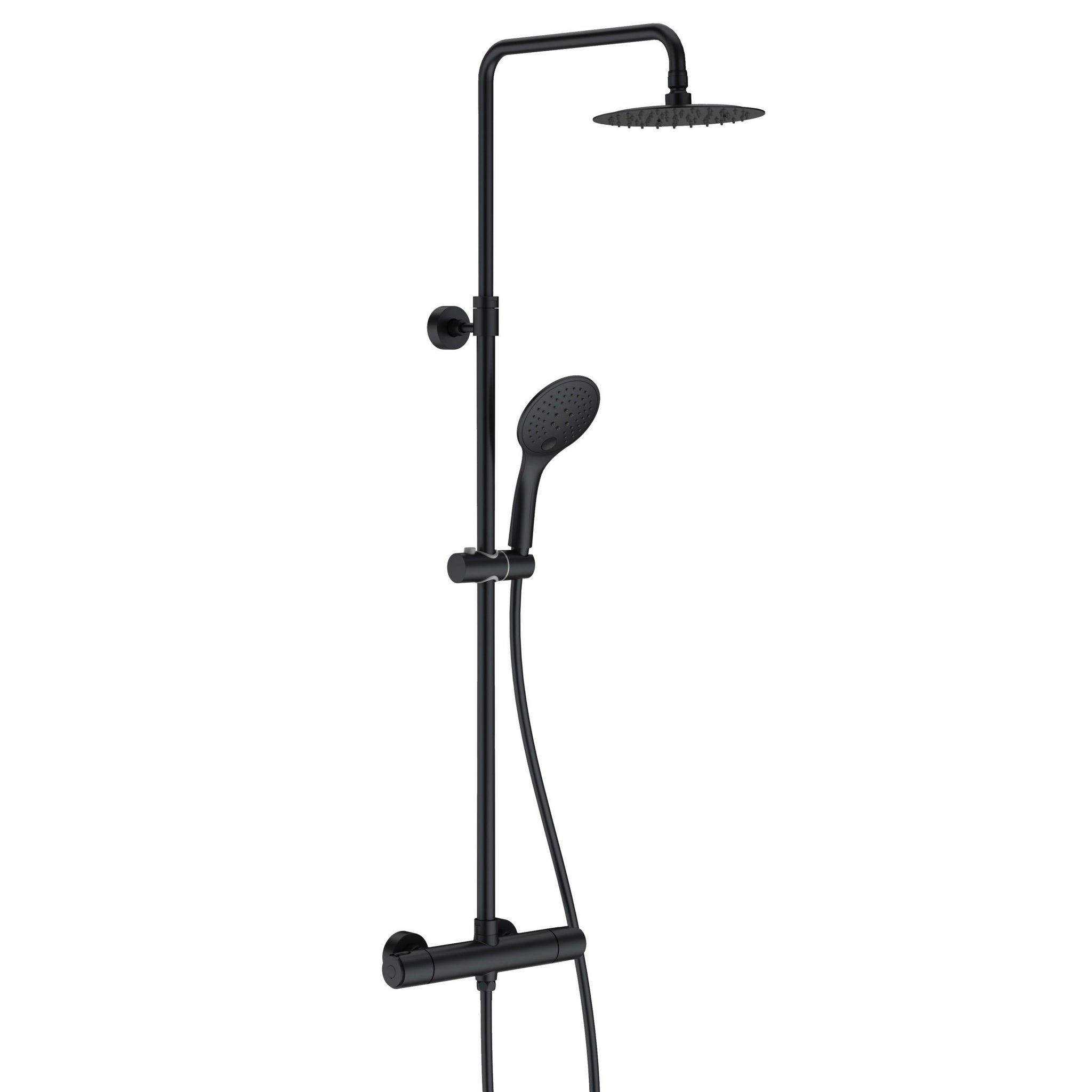 JTP VOS Matt Black Thermostatic Bar Valve with 2 Outlets, Adjustable Riser & Shower Kit - Cool Touch