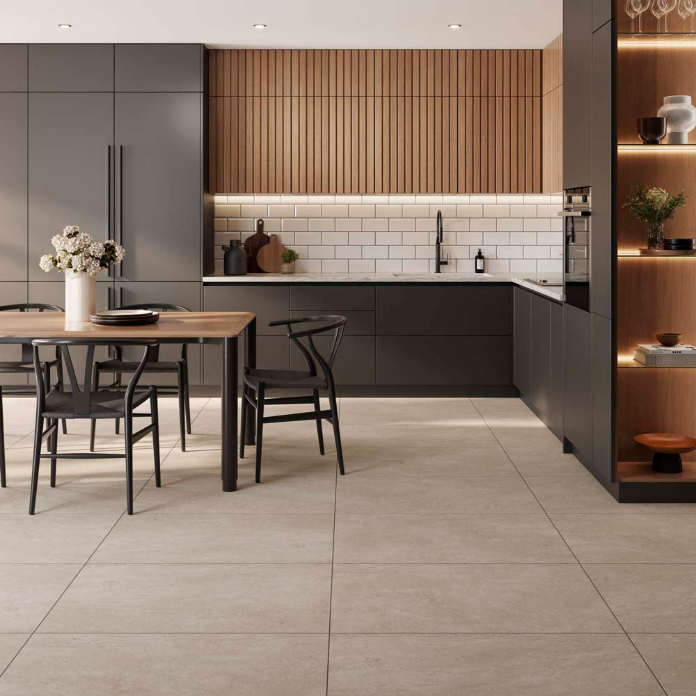 Pivara Honey tiles, installed on a kitchen floor