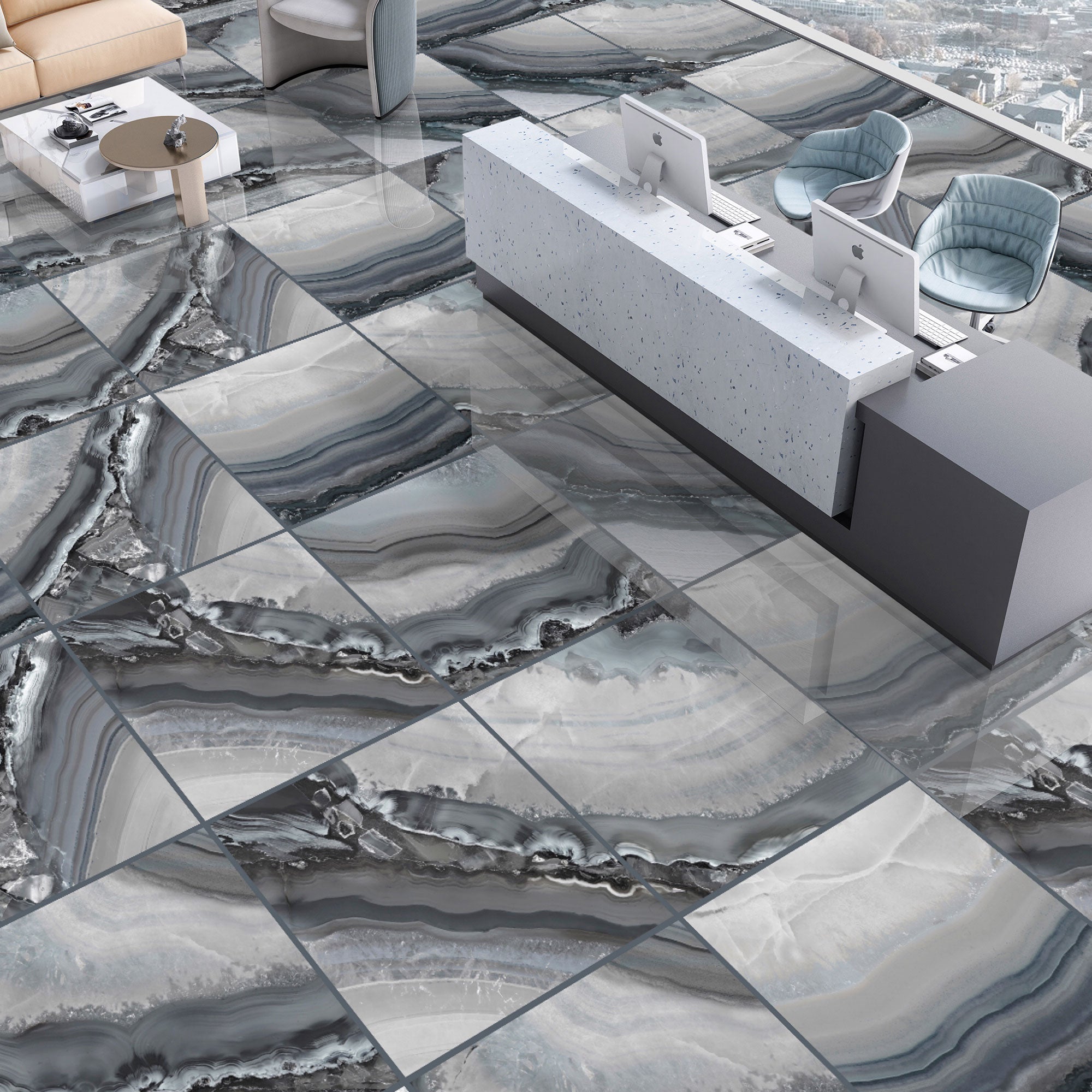 Ripple Blue Rectified Polished Tiles