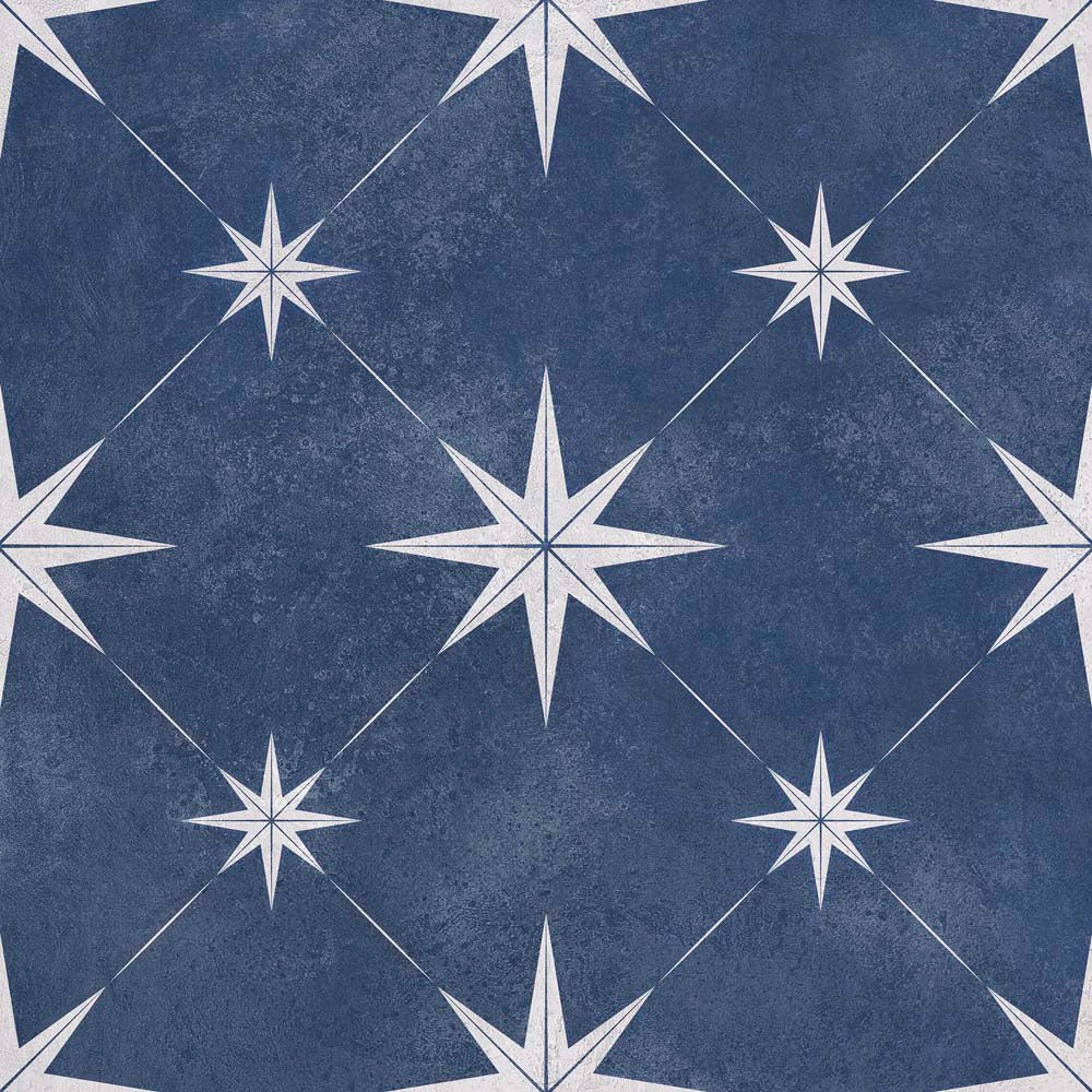 Solara Navy Blue Patterned Matt Tile 33.5 x 33.5cm