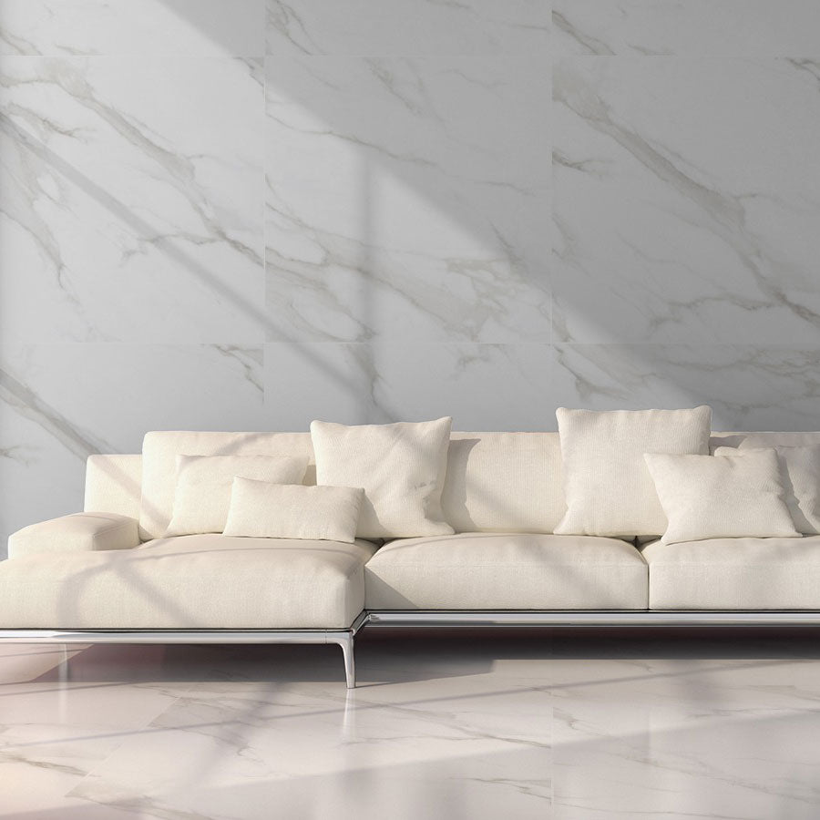 Statuario Mercury White tiles on wall and floor
