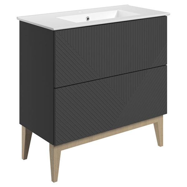 Tabo Bergamo Matt Graphite Grey Floor Standing 2 Drawer Basin Unit & Basin 815mm