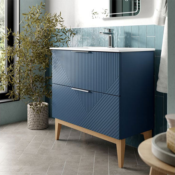 Tabo Bergamo Matt Smoke Blue Floor Standing 2 Drawer Basin Unit (815mm shown)