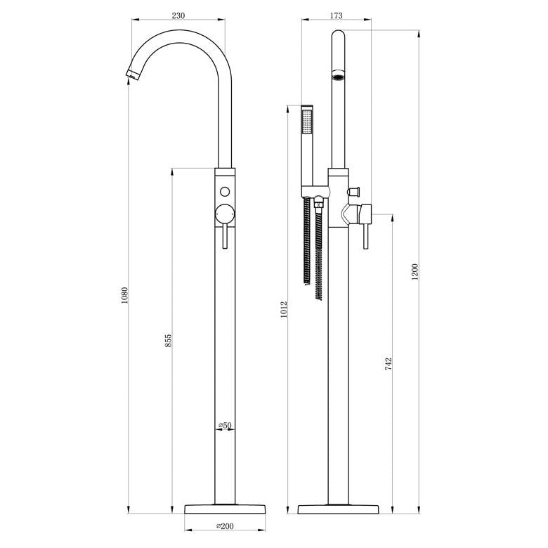 Tabo Hero Matt Black Floor Standing Bath Shower Mixer Tap