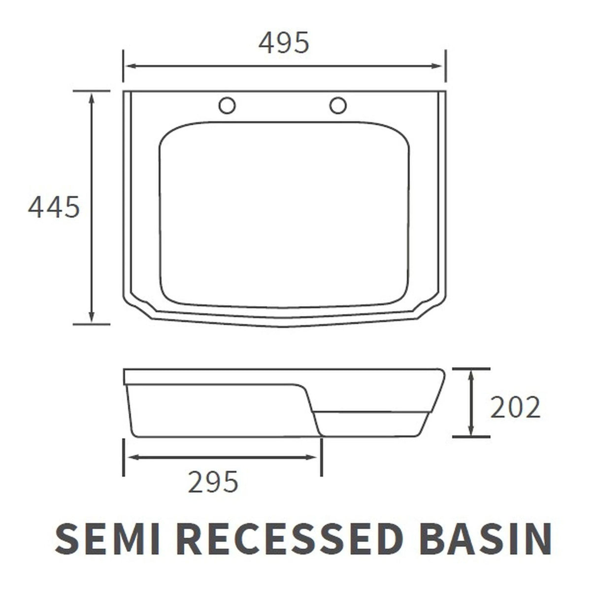 Tabo Primrose 2TH Semi Recessed Basin 495 x 445mm