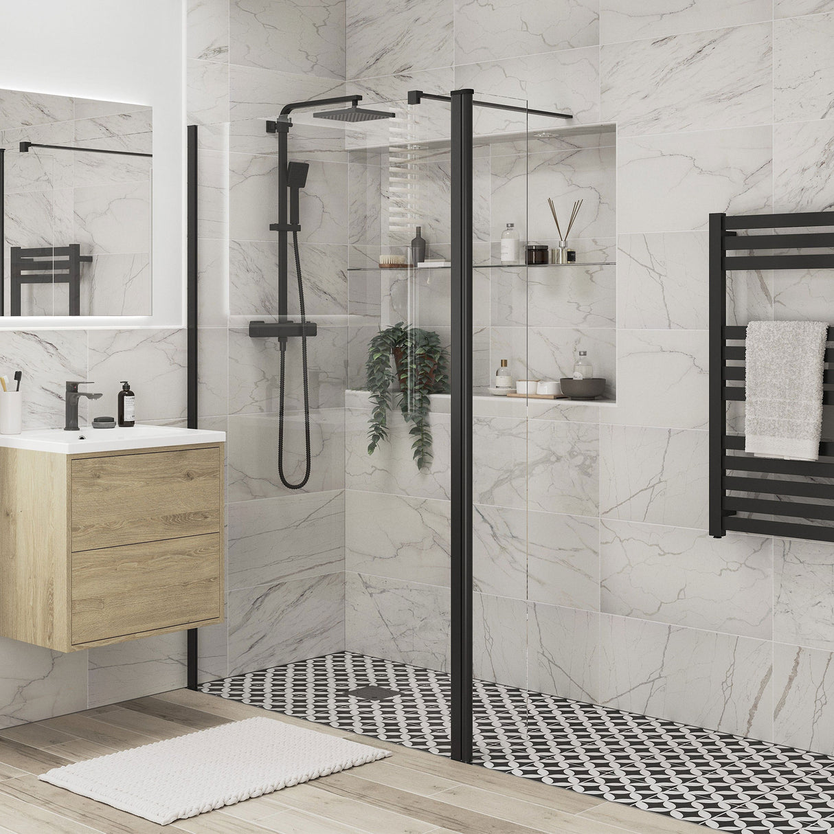 Tabo Splash Fresco Optional Wetroom Rotatable Panel Black 300mm with wetroom panel