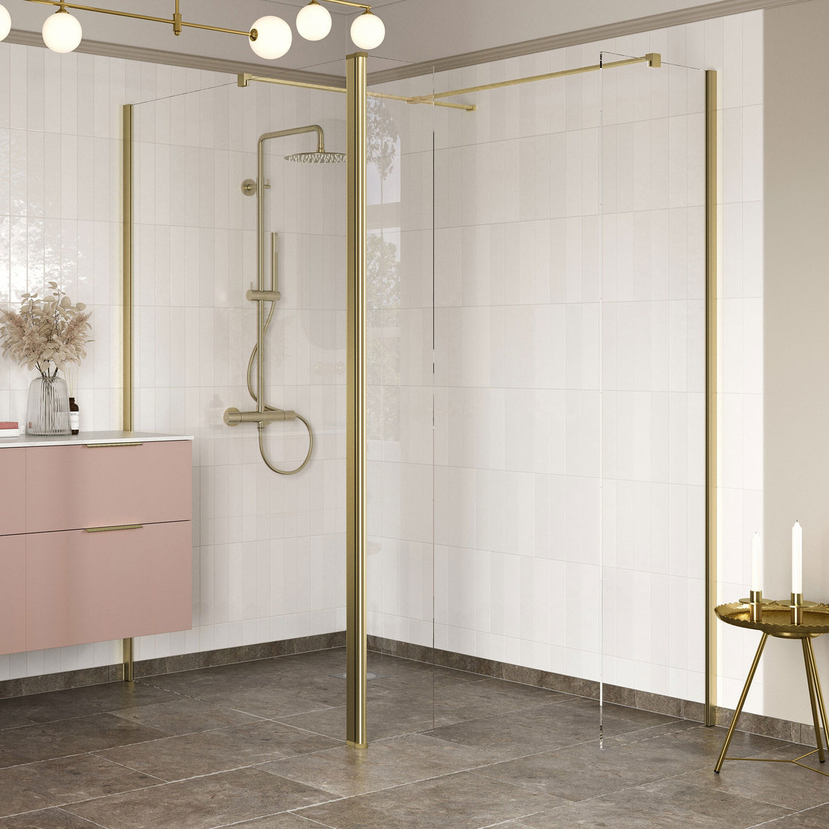 Tabo Splash Fresco Wetroom Panel Brushed Brass (with side and rotatable panels)