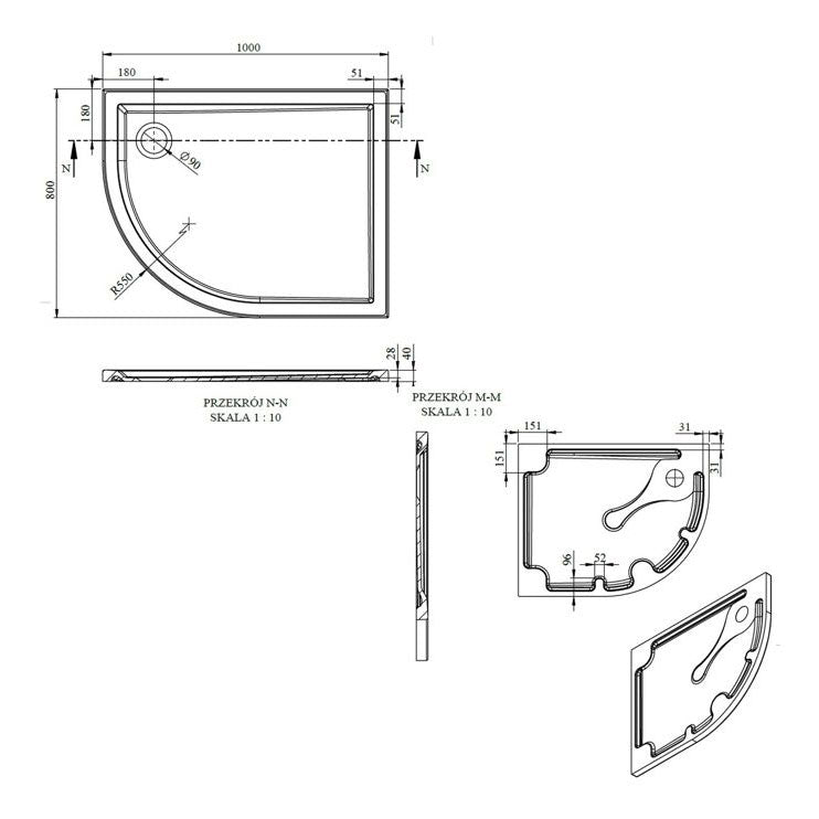 Tabo Splash Low Profile Offset Quadrant Tray & Waste (LH) 1000 x 800 x 40mm
