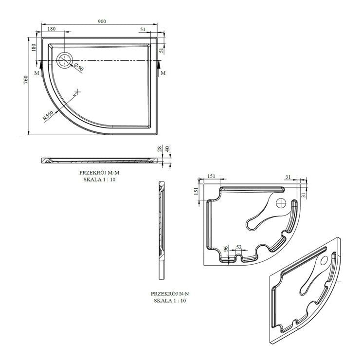 Tabo Splash Low Profile Offset Quadrant Tray & Waste (LH) 900 x 760 x 40mm