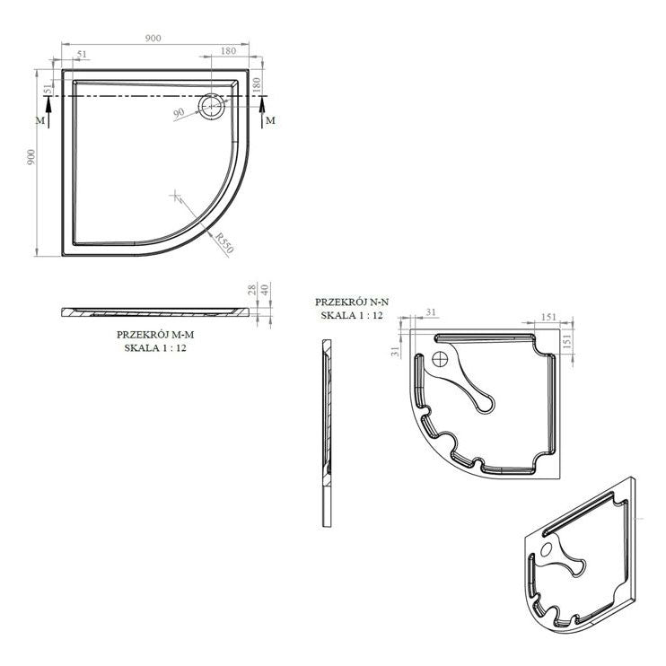 Tabo Splash Low Profile Quadrant Tray & Waste 900 x 900 x 40mm