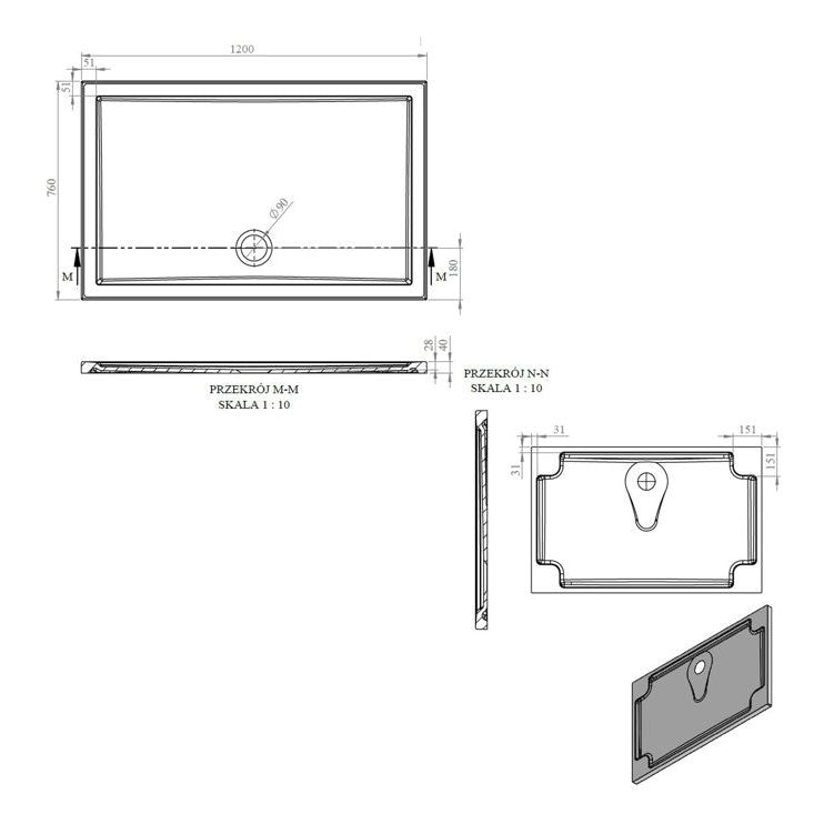 Tabo Splash Low Profile Rectangular Tray & Waste 1200 x 760 x 40mm
