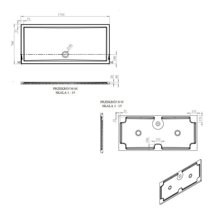 Tabo Splash Low Profile Rectangular Tray & Waste 1700 x 760 x 40mm