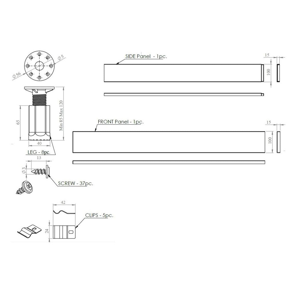 Tabo Splash Square & Rectangular Shower Tray Leg Set 1700mm