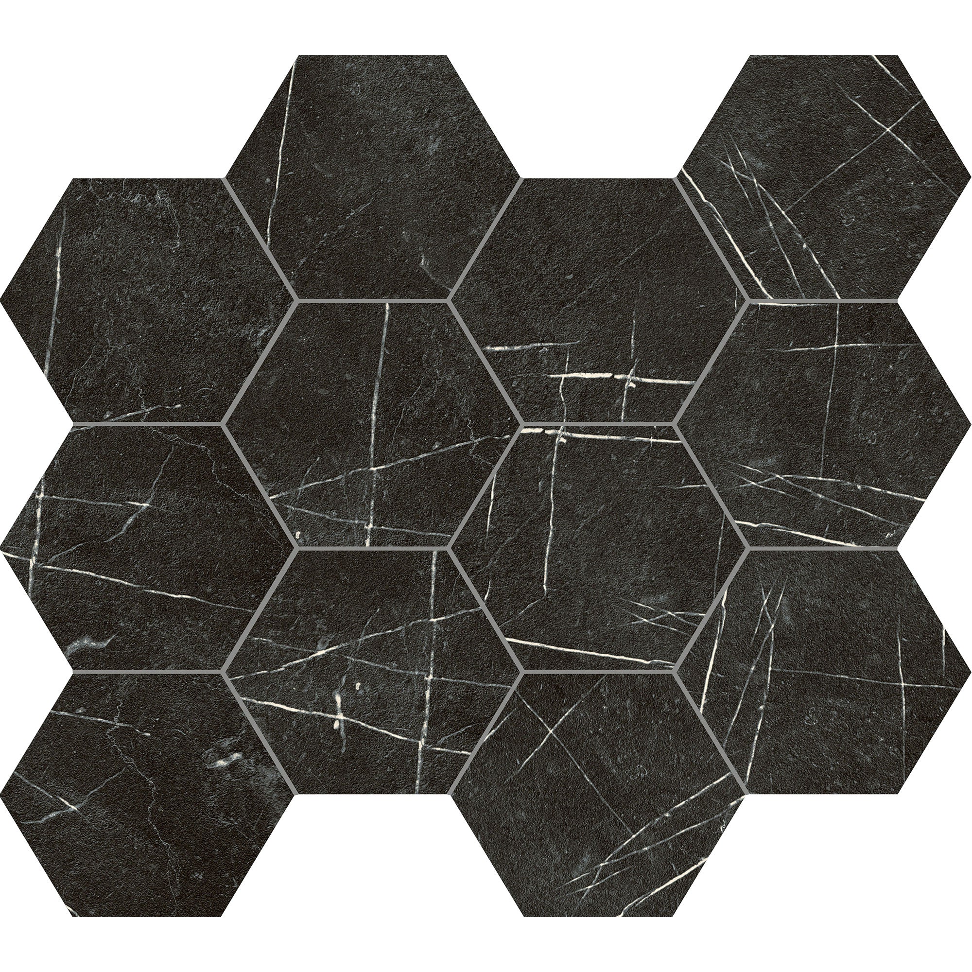 Unicom Starker Marmorea Nero Marquinia Hexagon Mosaic 30 x 34cm