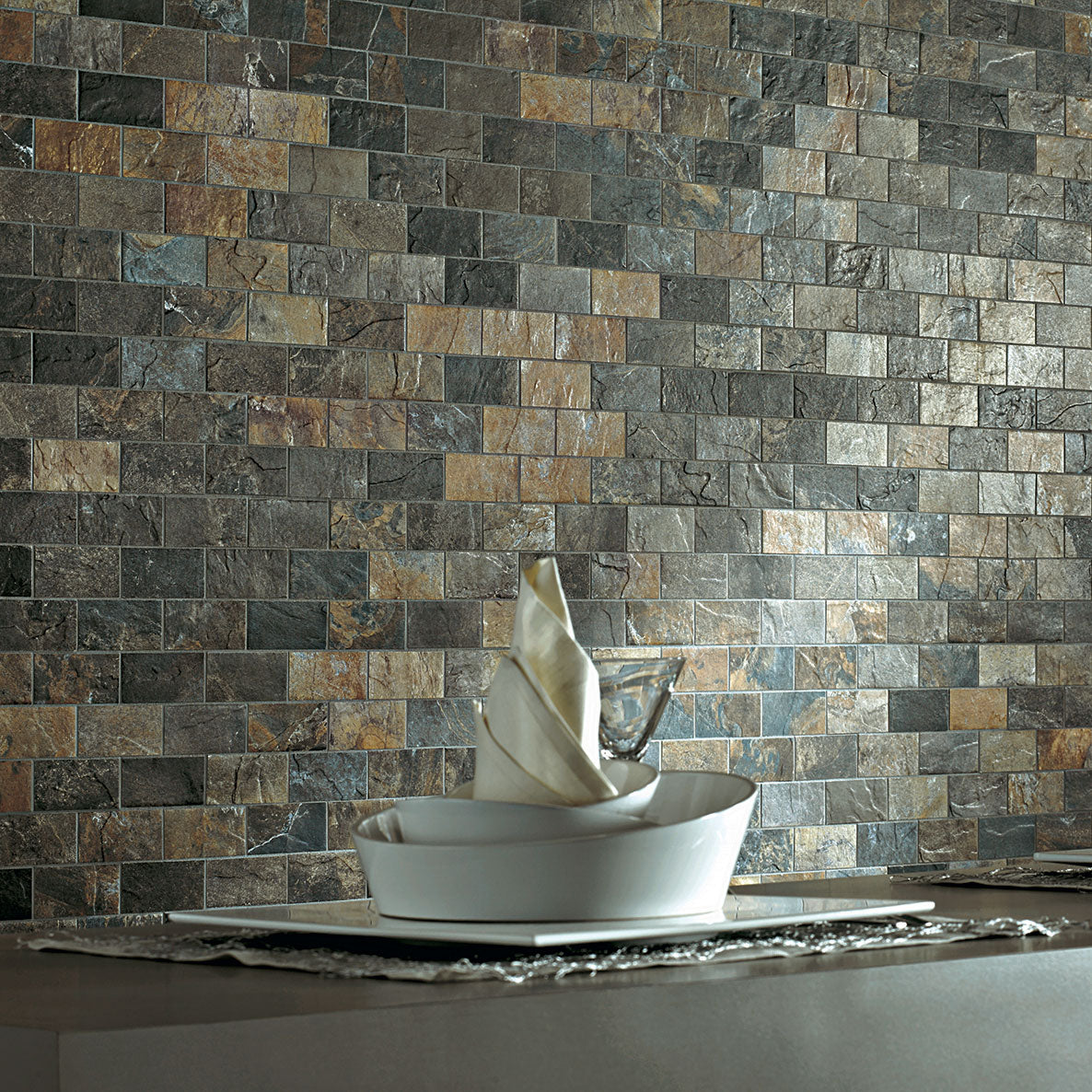 Unicom Starker Natural Slate Multicolour Brick Mosaic 30 x 30cm