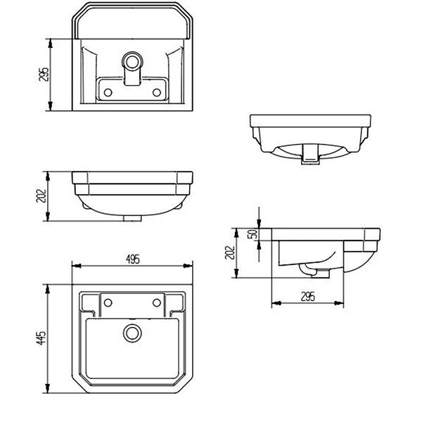 Abbey 2TH Semi Recessed Basin 495 x 445mm