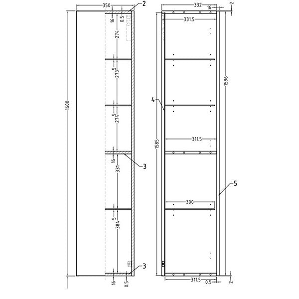 Tabo Milan Matt Olive Green Wall Hung 1 Door Tall Unit 350mm