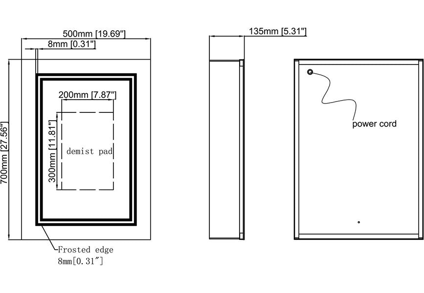 Tabo Gemini 1 Door Front-Lit Mirror Cabinet 700 x 500mm