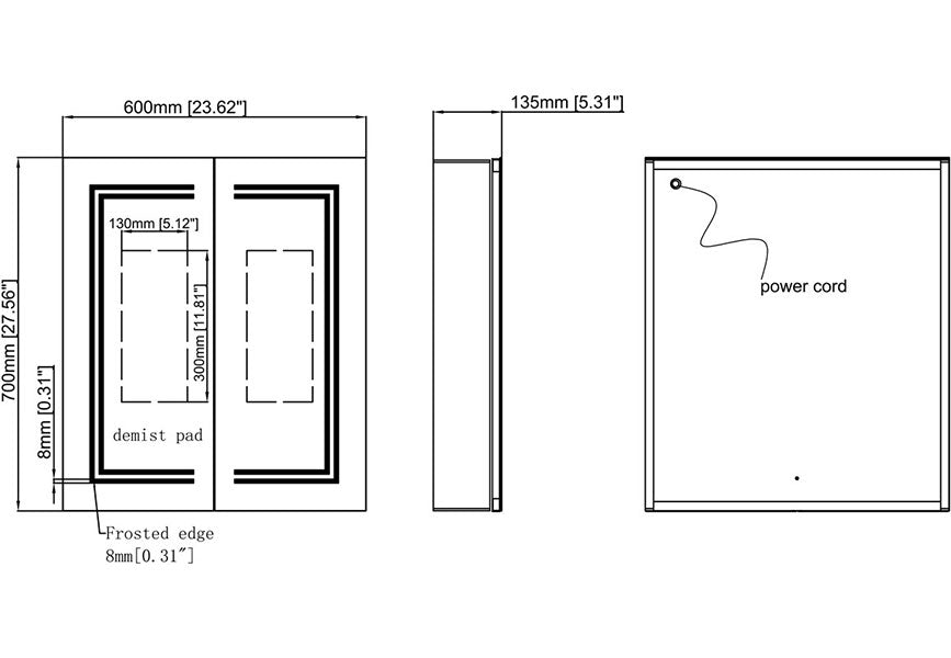 Tabo Gemini 2 Door Front-Lit Mirror Cabinet 700 x 600mm