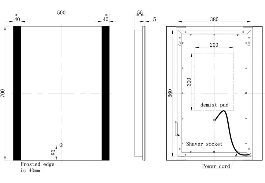 Tabo Cosmos Front-Lit LED Mirror 500 x 700mm