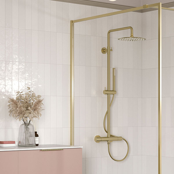 Tabo Marina Brushed Brass Thermostatic Bar Mixer Shower with Riser Kit