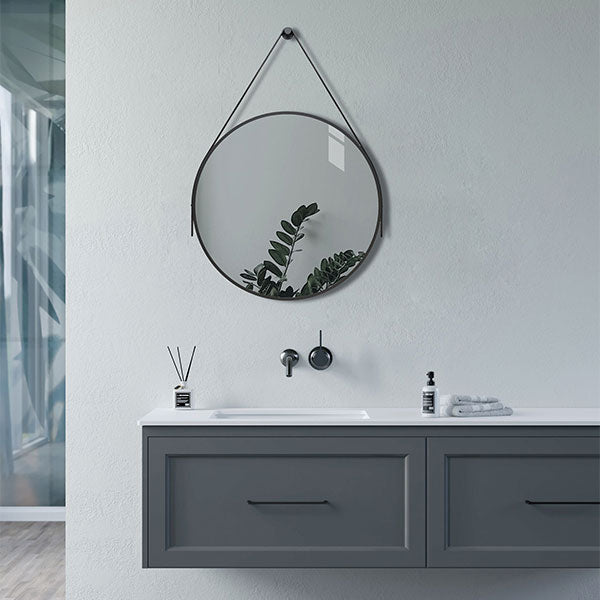 Tabo Penny Matt Black Mirror with Strap 600 x 600mm