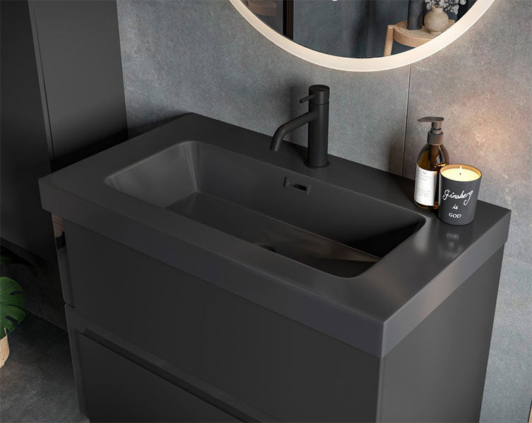 Tabo Roma Matt Black Wall Hung 2 Drawer Unit & Basin