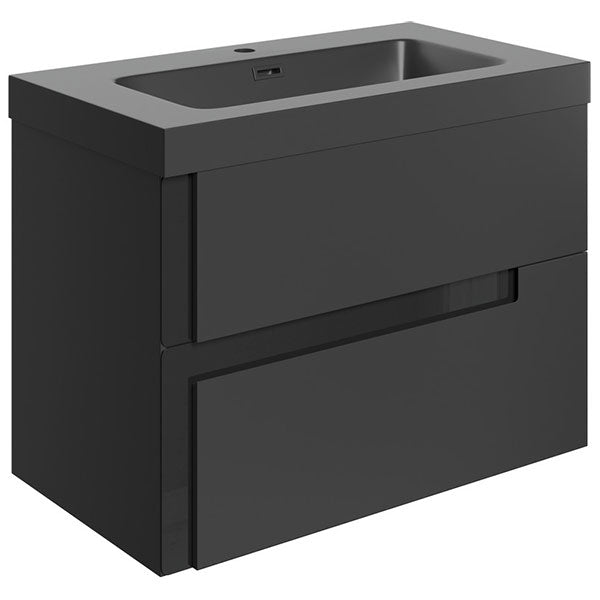 Tabo Roma Matt Black Wall Hung 2 Drawer Unit & Coordinating Basin 805mm