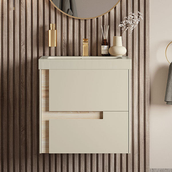 Tabo Roma Matt Cotton Wall Hung 2 Drawer Unit & Coordinating Basin 605mm