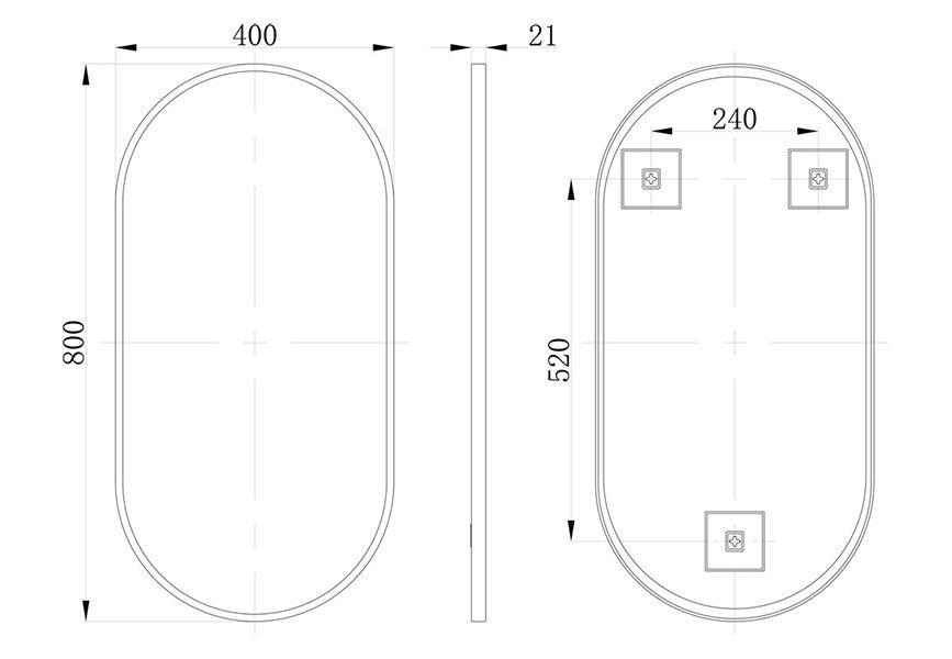 Tabo Moon Matt Black Obround Mirror 800 x 400mm