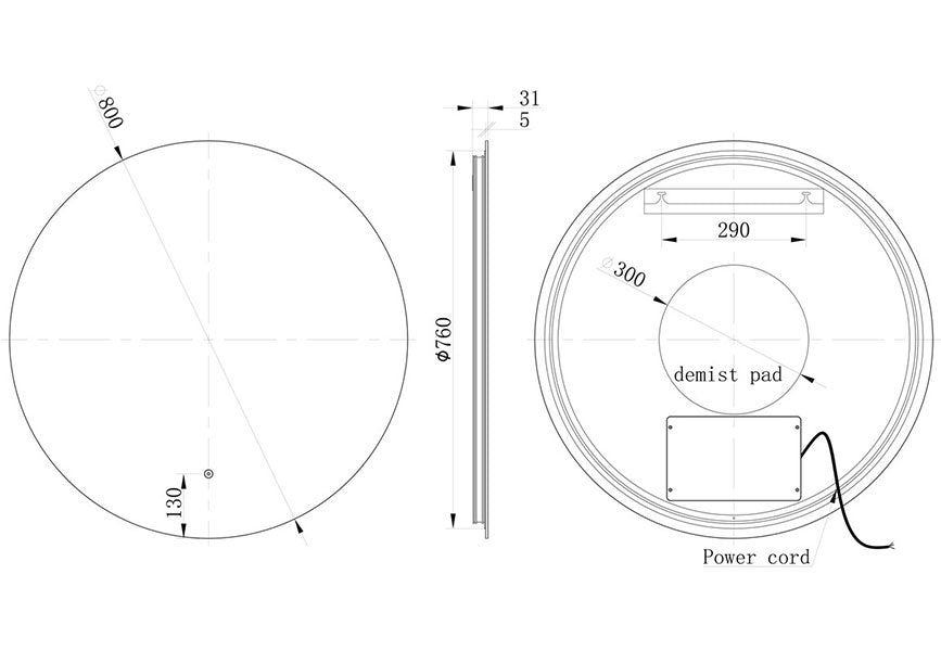 Tabo Venus Round Back-Lit LED Mirror 800 x 800mm